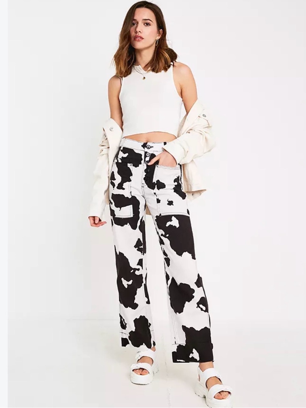 BDG Juno Cow Print High Rise Wide Leg Jeans Y2K Western Size 27